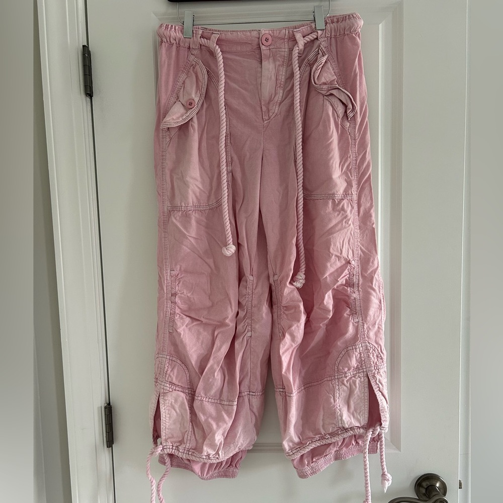 Free People Light Pink Big Blooms Parachute Cargo Pants